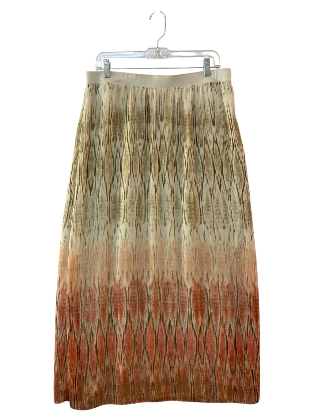 Chico's Ombre Diamond Michele Maxi Skirt Size L (Chico's Sz 2) Coral/Gold/Creme
